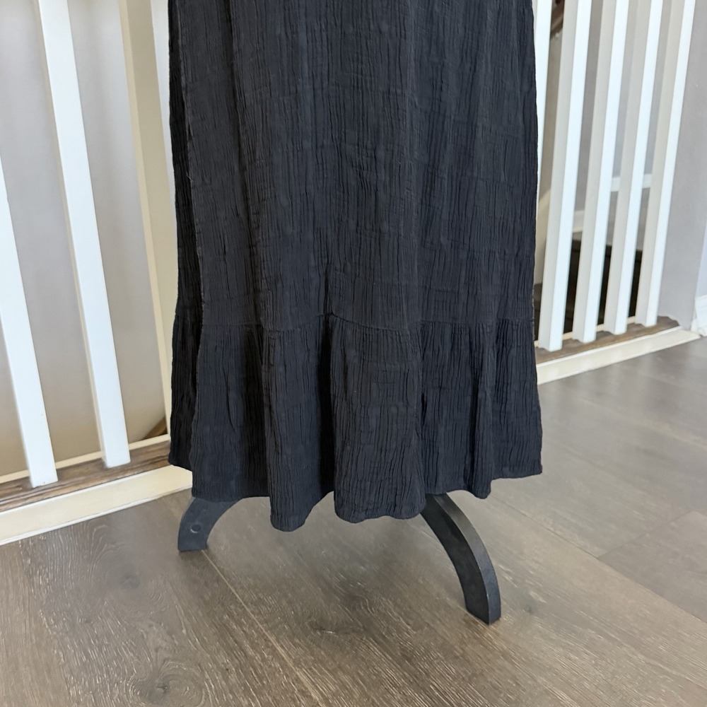 Anthropologie Textured Puff Sleeve Black Midi Dress Sz 10 Goth Grunge Peasant - Picture 3 of 9